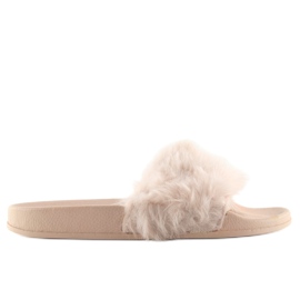 Beige 58-6 nackte Hausschuhe mit Fell