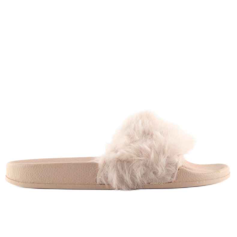 Beige 58-6 nackte Hausschuhe mit Fell