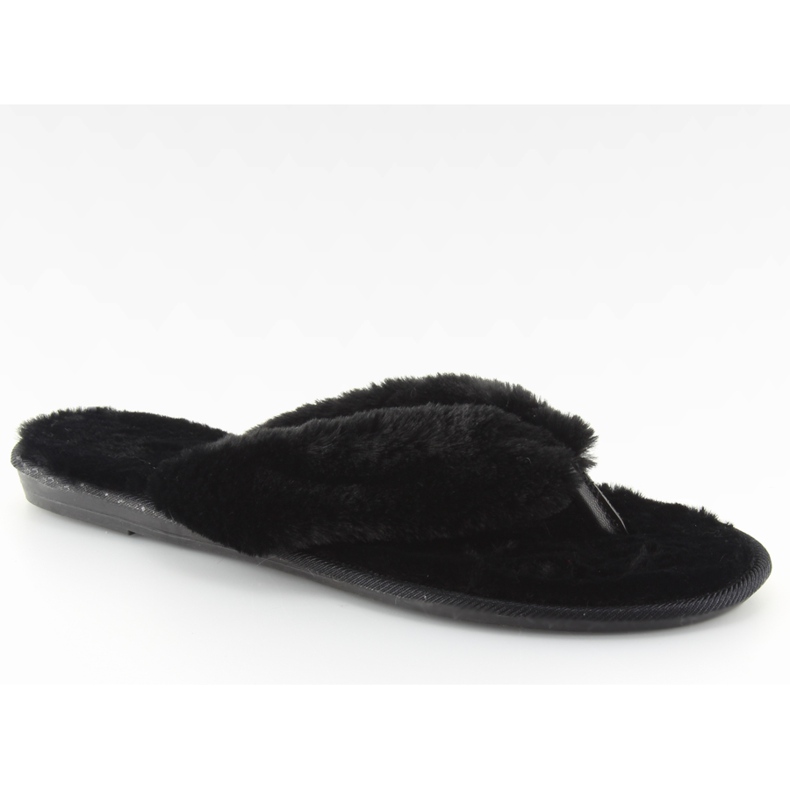 Schwarze schwarze Flip-Flops mit Fell