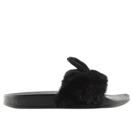 Schwarze schwarze Pantoffeln mit Fell und Ohren
