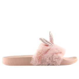 Hausschuhe mit Fell und rosa Schaden 58-21