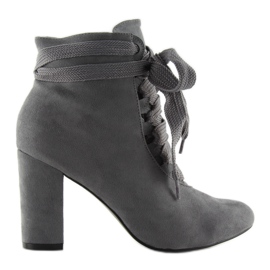 Graue Schnürstiefel auf hohem Absatz Bs083