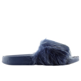 Marineblaue Hausschuhe mit Fell zy383-007-1 blau navy blau