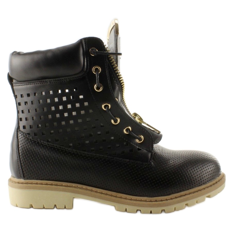 Durchbrochene Balmanas, goldener Reißverschluss, schwarz R103 Schwarz