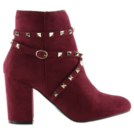 Stiefel auf High Heels mit Nieten Burgund F-3627 rot mehrfarbig
