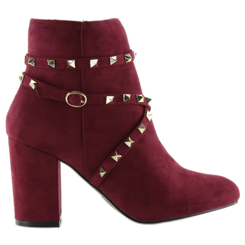 Stiefel auf High Heels mit Nieten Burgund F-3627 rot mehrfarbig