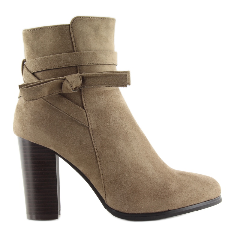 Hochhackige Stiefel mit einer beige h197 Khaki-Schleife