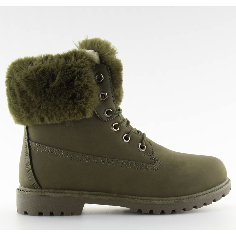 Warme grüne Holzstiefel mit Fell