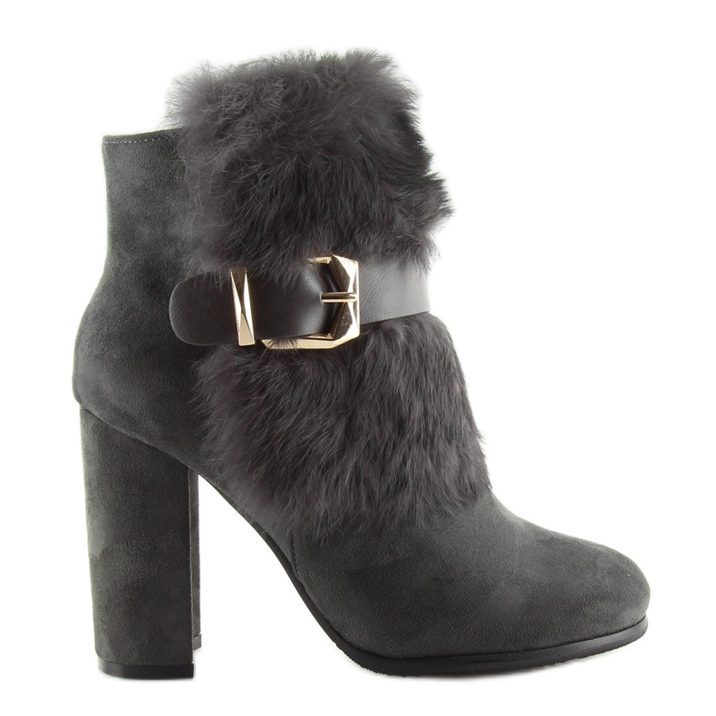 Graue Stiefel auf hohem Absatz mit Fell grau 1316 D. Grey