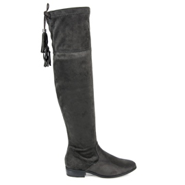Yes Mile Overknee-Stiefel mit Fransen grau