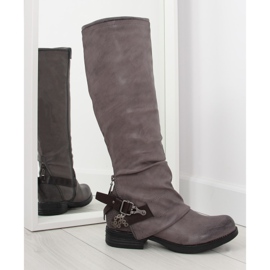 Graue Reitstiefel grau F2180 braun