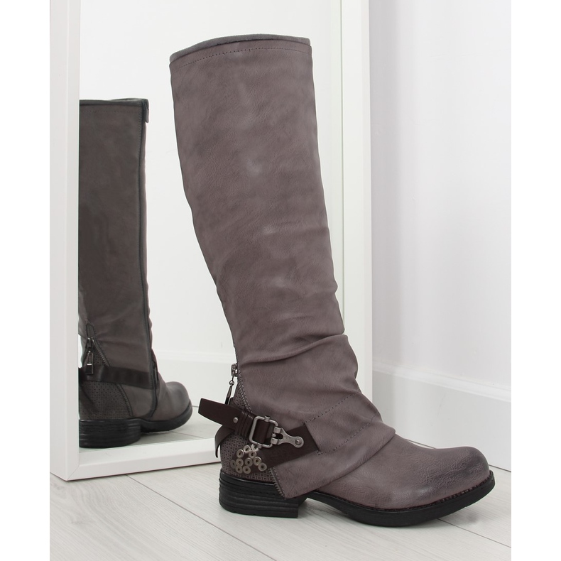 Graue Reitstiefel grau F2180 braun