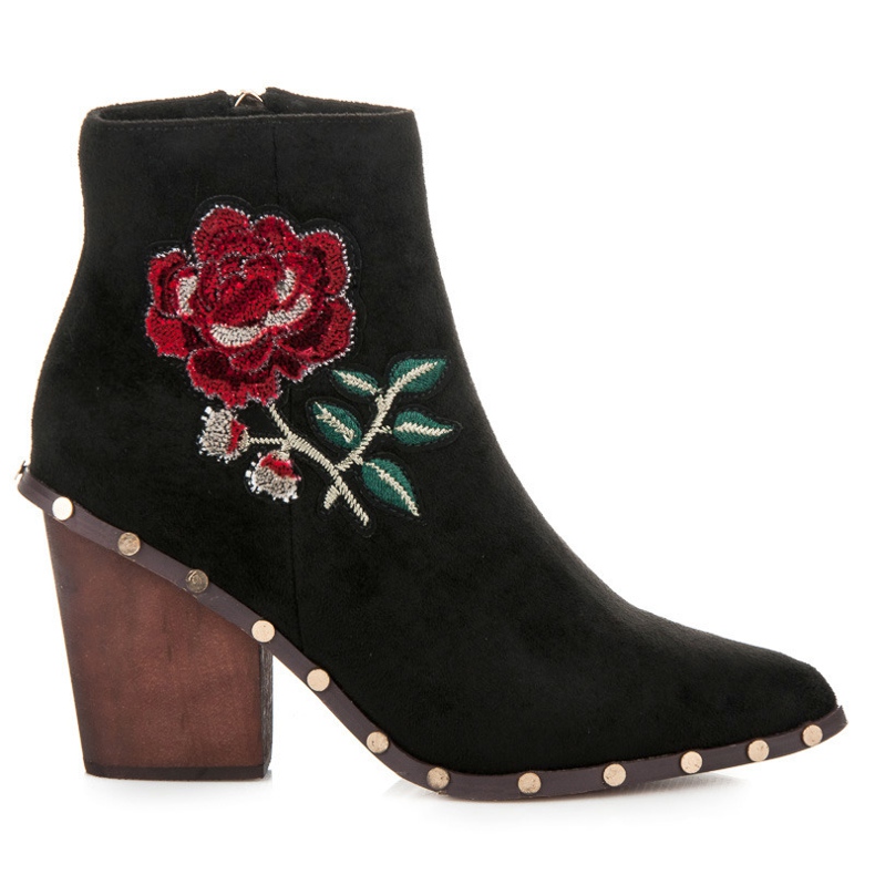Vices Stiefel mit gestickter Blume schwarz