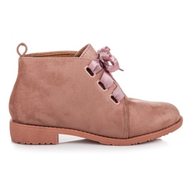 Bestelle Niedrige Stiefel mit einem Band gebunden rosa