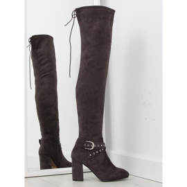 Overknee-Stiefel mit grauen Absätzen braun mehrfarbig