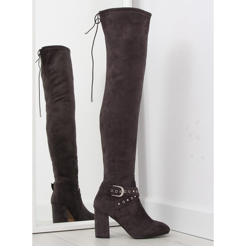 Overknee-Stiefel mit grauen Absätzen braun mehrfarbig