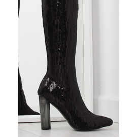 Overknee-Stiefel mit schwarzen Pailletten AE55P schwarz