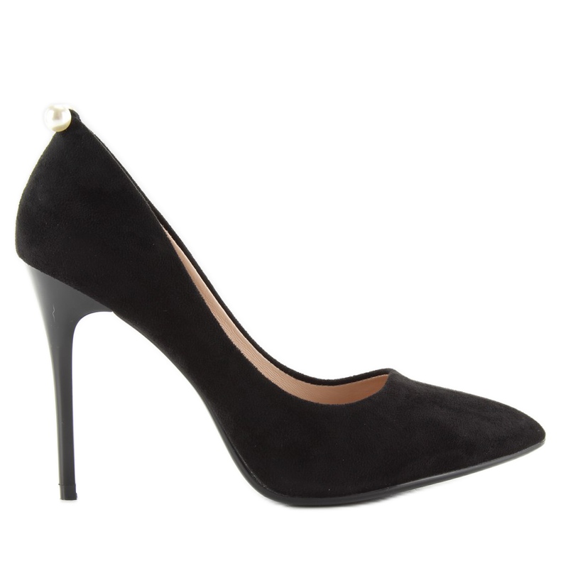 Klassische schwarze High Heels mit Perlen Aj-531