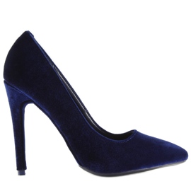 Pumps aus Samt mit Absatz marineblau LE013P Blau