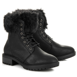 Queentina Stiefel mit Fell auf dem Obermaterial schwarz