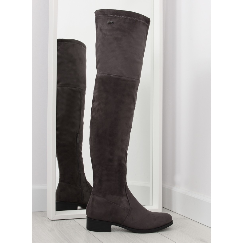 H182 graue Musketierstiefel braun mehrfarbig