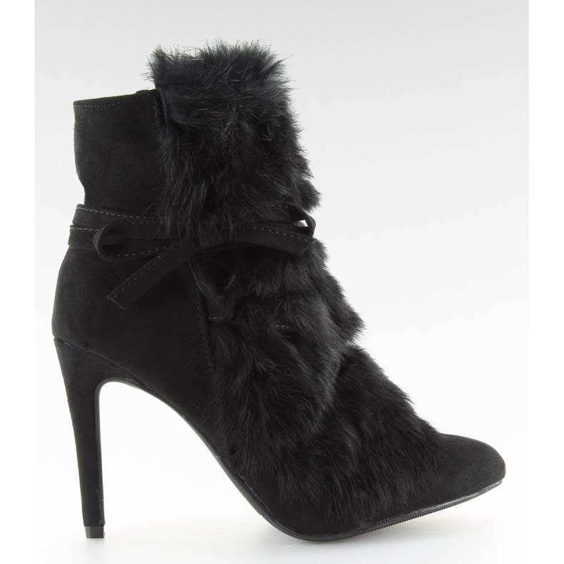 Schwarze Stiefel auf hohem Absatz mit Fell schwarz 1319 Schwarz