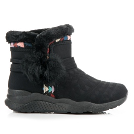 Ethnische Schneestiefel mit Pompons schwarz
