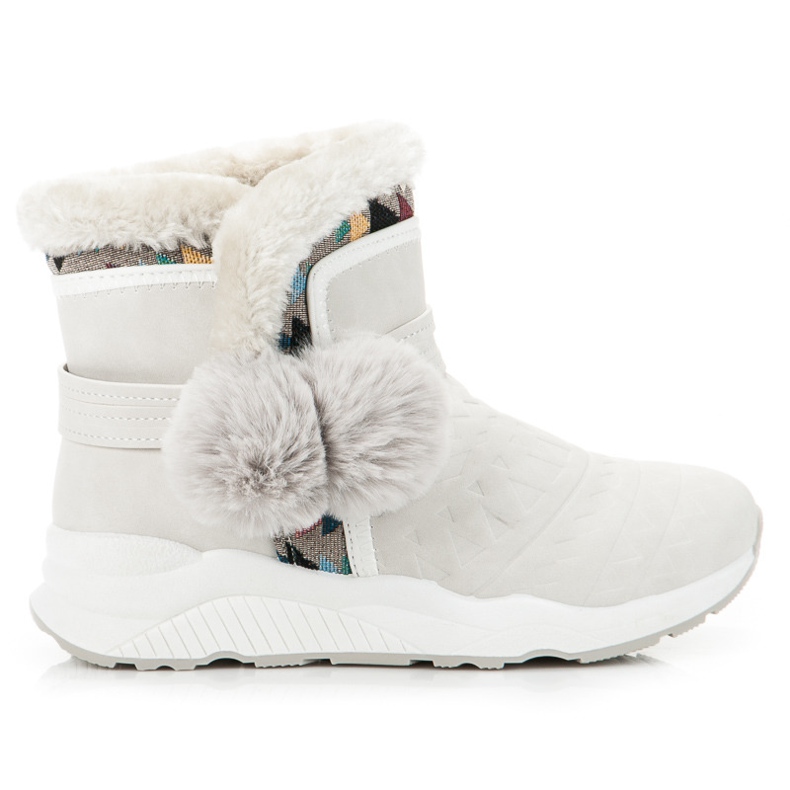Ethnische Schneestiefel mit Pompons grau