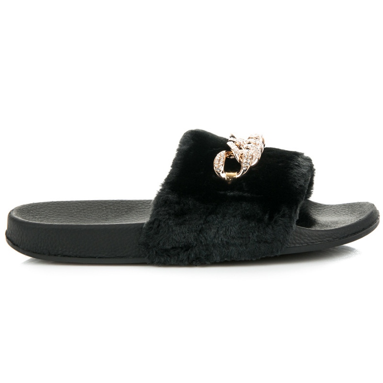 Queen Vivi Schwarze Hausschuhe mit Fell