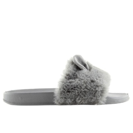 Grau LS-02 graue Fellpantoffeln mit Ohren
