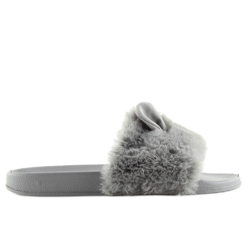 Grau LS-02 graue Fellpantoffeln mit Ohren