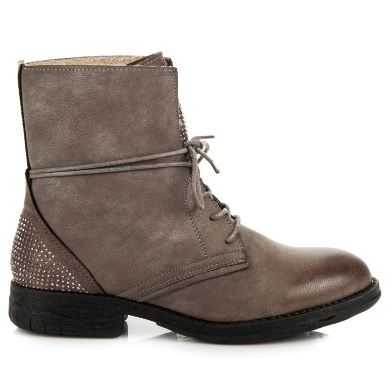 Queentina Arbeitsstiefel mit Kristallen braun