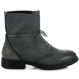 Queentina Arbeiterstiefel mit Kristallen grau