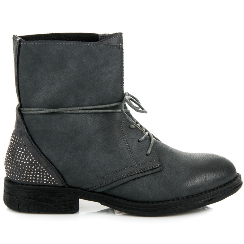 Queentina Arbeiterstiefel mit Kristallen grau