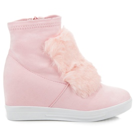 Keil Turnschuhe mit Fell rosa