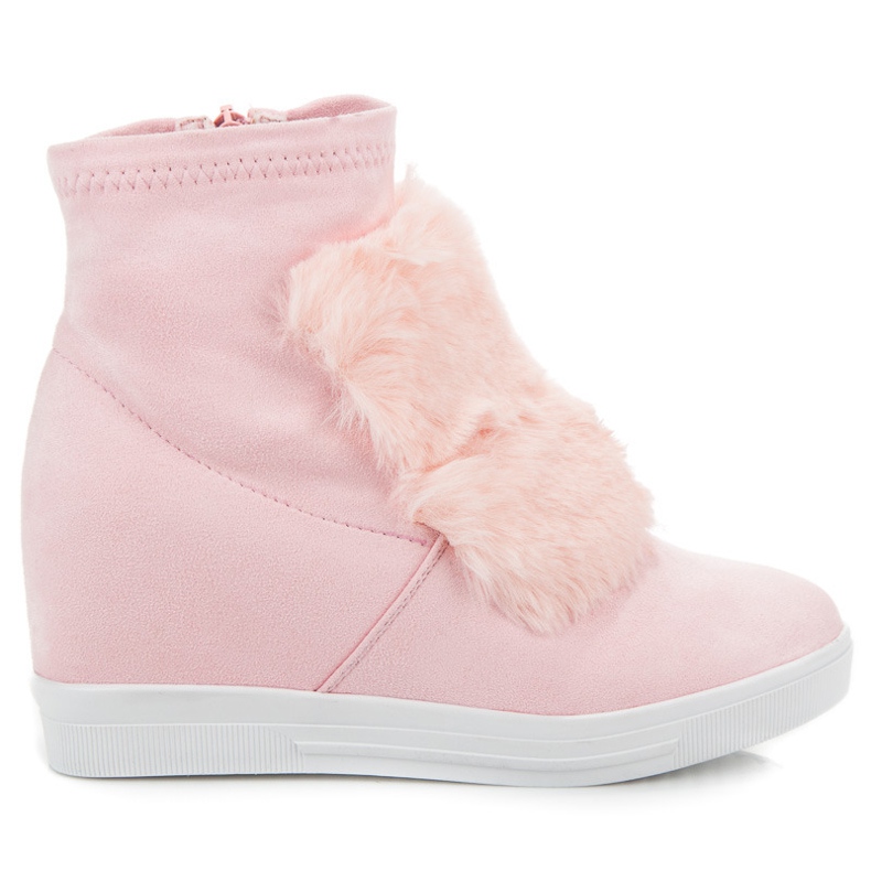 Keil Turnschuhe mit Fell rosa