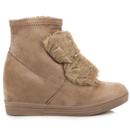 Keil Turnschuhe mit Fell braun