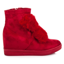 Keilturnschuhe mit Fell rot