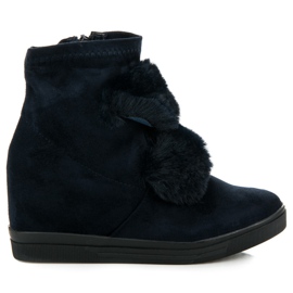 Keilturnschuhe mit Fell navy blau