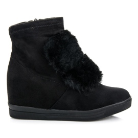 Keilturnschuhe mit Fell schwarz