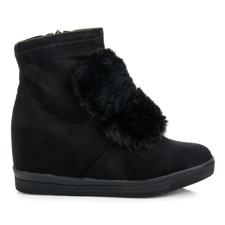 Keilturnschuhe mit Fell schwarz