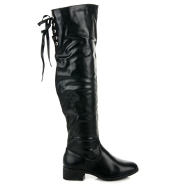Flache Overknee-Stiefel mit Bindung schwarz
