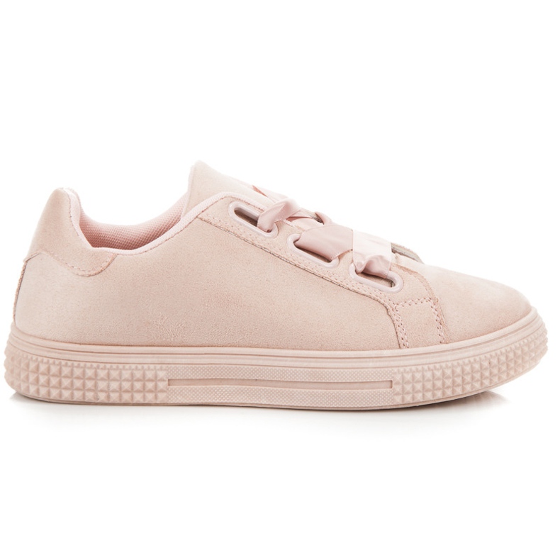 Wildlederturnschuhe, die mit einem Band gebunden sind rosa