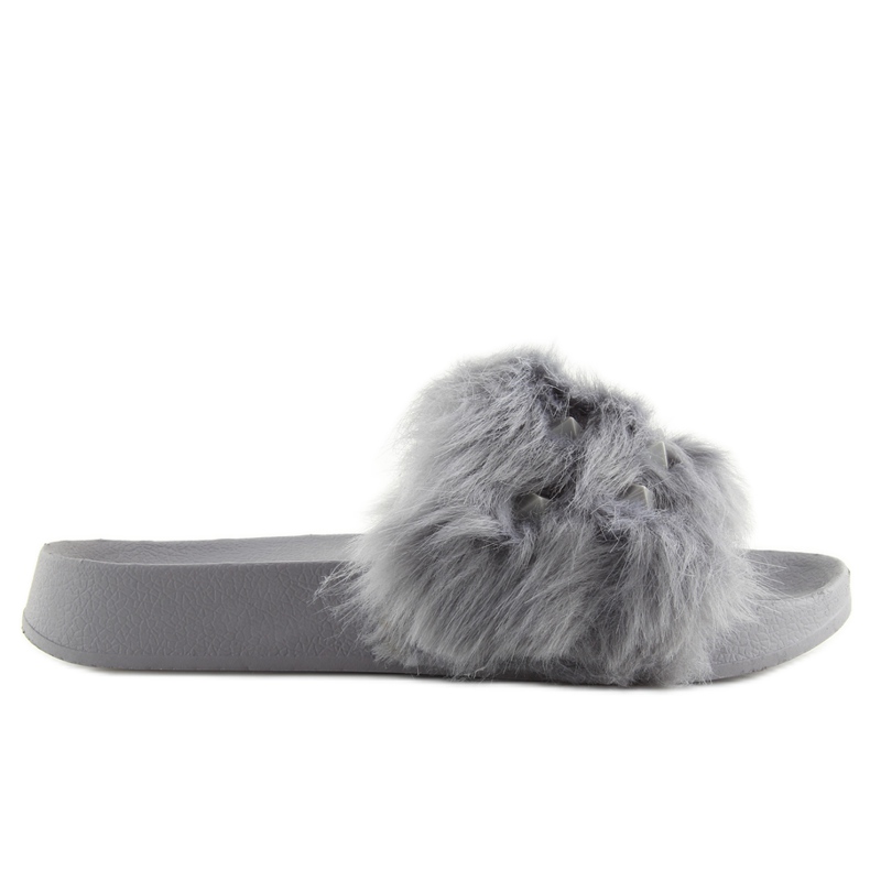 Graue Hausschuhe mit Pelz S37 grau
