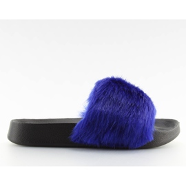 Marineblaue Pelzpantoffeln S36 D.BLUE