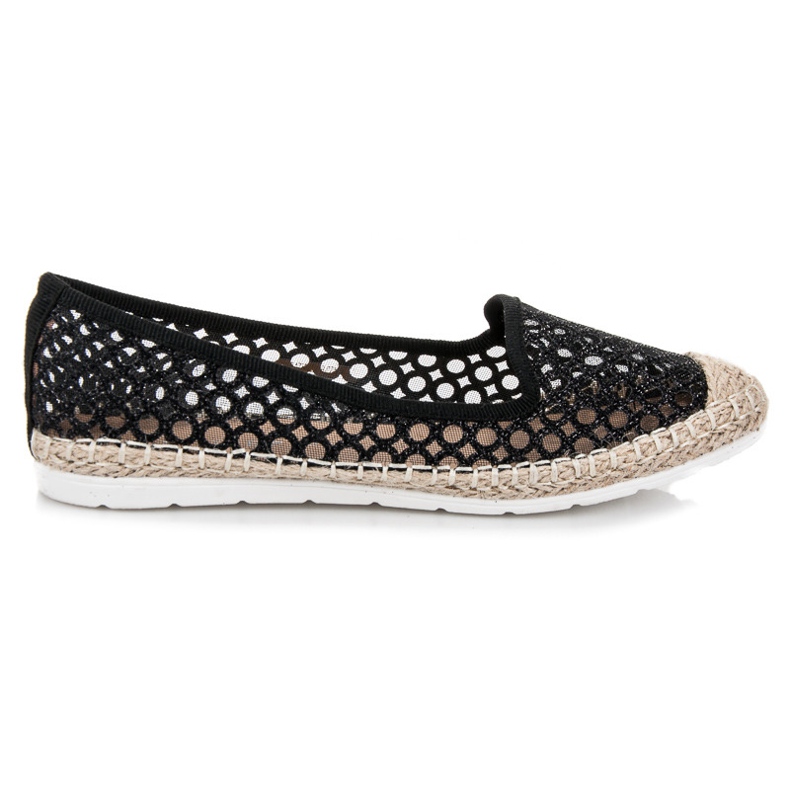 Vinceza Durchbrochene Ballerina-Espadrilles schwarz