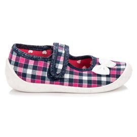 Reweks Karierte Hausschuhe marineblau rosa