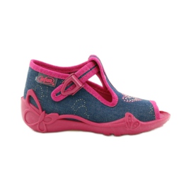 Befado 213p101 Hausschuhe mit Herz marineblau rosa