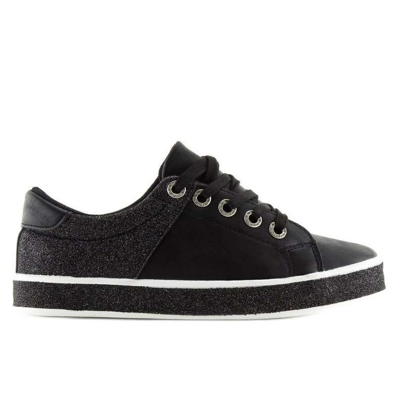 Schwarze glänzende schwarze Damenturnschuhe BL125 Schwarz grau