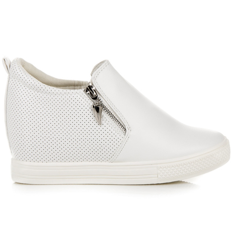 Durchbrochene Turnschuhe auf Keil weiß